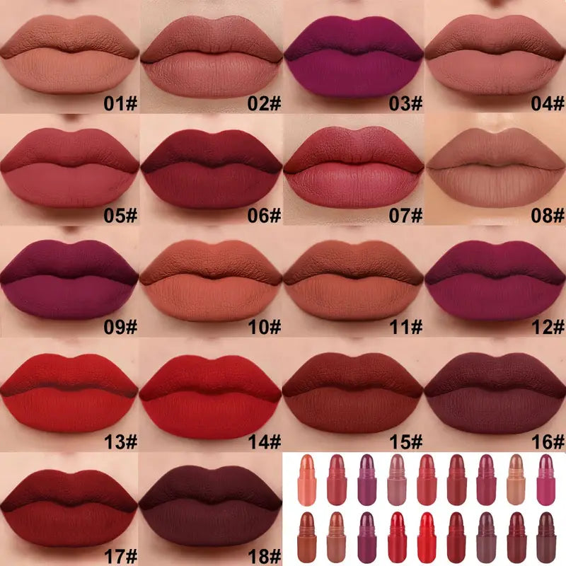 18 pcs/set Long-Lasting Velvet Matte Capsule Lipstick Set